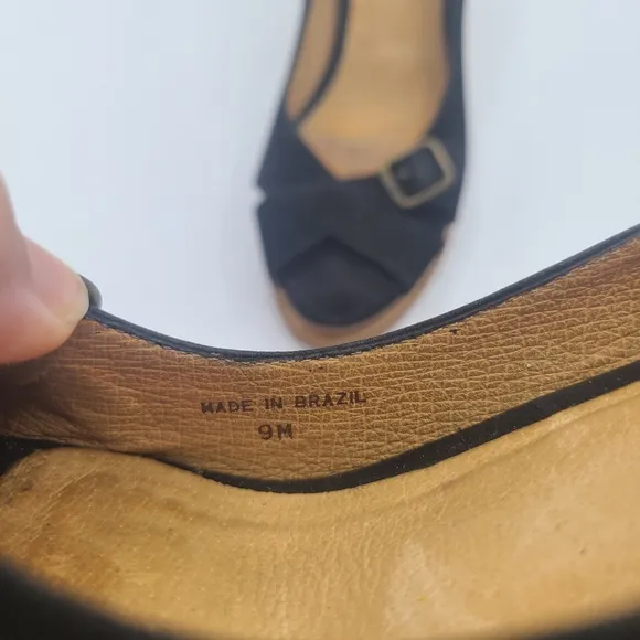 Michael Kors Wood Platform Black Suede Crossed Strap Buckle Sandals