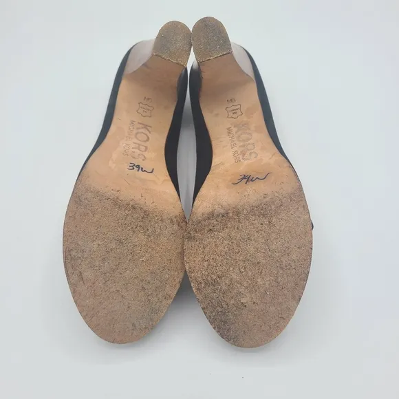 Michael Kors Wood Platform Black Suede Crossed Strap Buckle Sandals