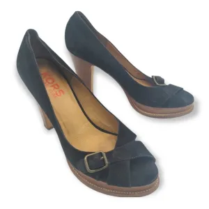 Michael Kors Wood Platform Black Suede Crossed Strap Buckle Sandals