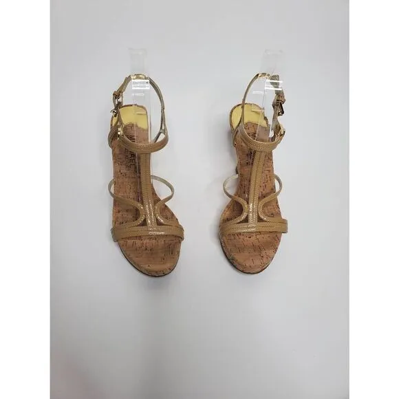 Michael Michael Kors Strappy Patent Leather Cork Cicely Wedge Platform Sandals