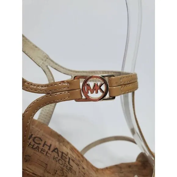 Michael Michael Kors Strappy Patent Leather Cork Cicely Wedge Platform Sandals