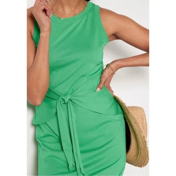 Michael Stars Solange Dress Size L Field Green Maxi Tie Cotton Casual Sleeveless