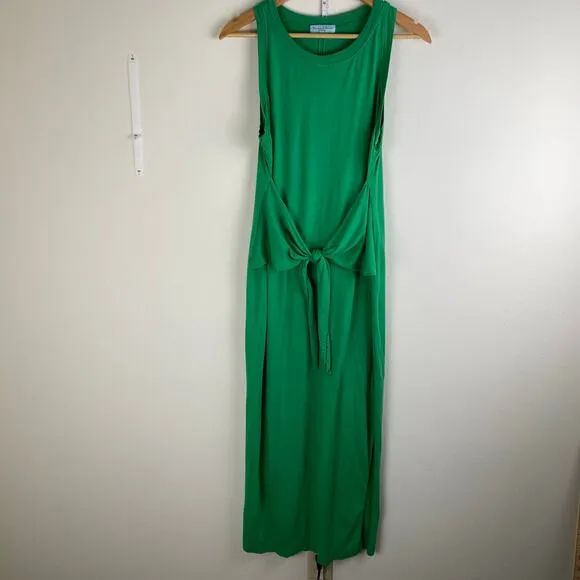 Michael Stars Solange Dress Size L Field Green Maxi Tie Cotton Casual Sleeveless