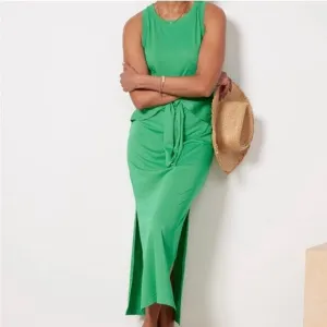 Michael Stars Solange Dress Size L Field Green Maxi Tie Cotton Casual Sleeveless