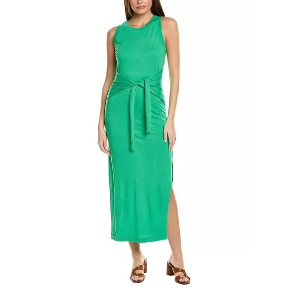 Michael Stars Solange Dress Size L Field Green Maxi Tie Cotton Casual Sleeveless