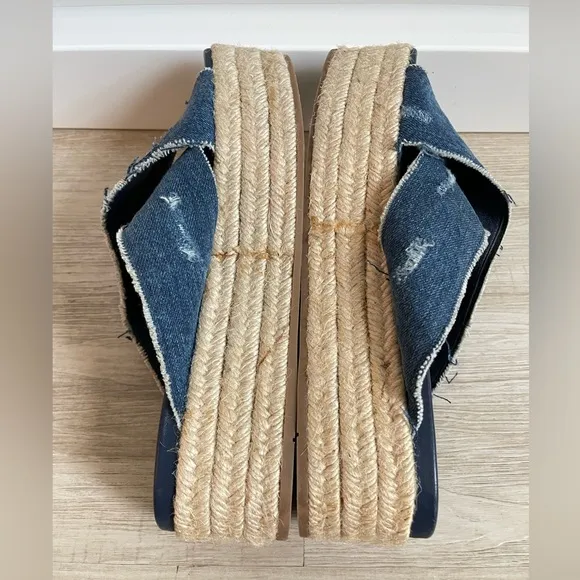 Midi Miu Denim Espadrille Platform Sandals 41