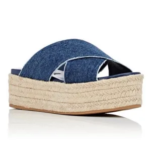 Midi Miu Denim Espadrille Platform Sandals 41