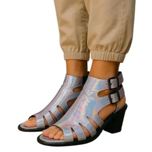 MIISTA Womens Metallic Jelly Shona Heels Adjustable Straps Size 37