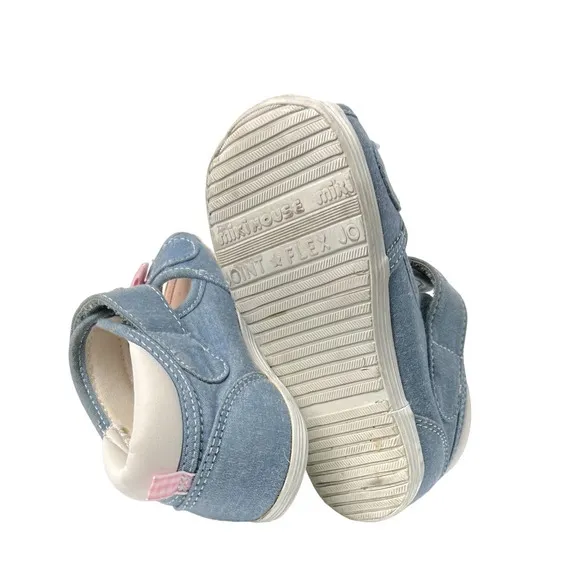MIKI HOUSE Baby Sandals Blue Bow Double Strap Size 8.5 (Toddler Girls)