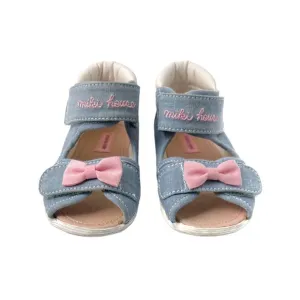 MIKI HOUSE Baby Sandals Blue Bow Double Strap Size 8.5 (Toddler Girls)