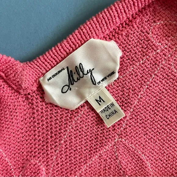 Milly of New York Pink Knit Floral Embellished Sleeveless Cotton Dress