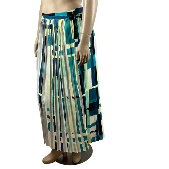 Ming Wang Multicolor Abstract Pleated Midi Skirt Size L