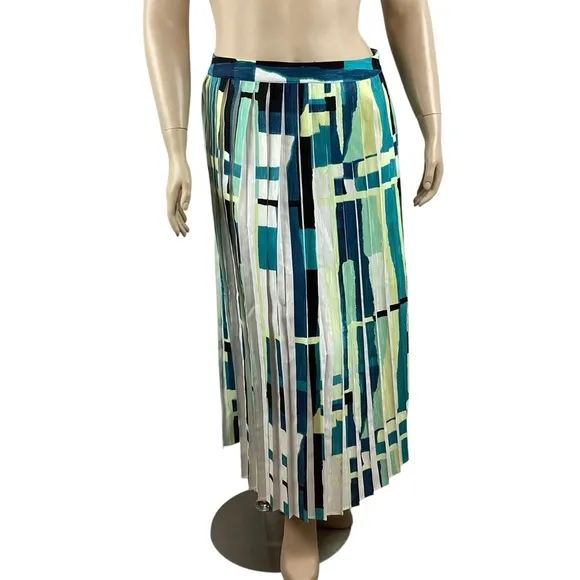Ming Wang Multicolor Abstract Pleated Midi Skirt Size L