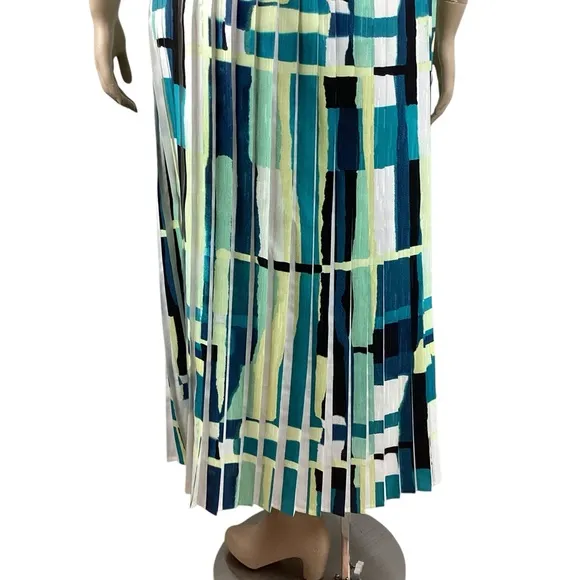 Ming Wang Multicolor Abstract Pleated Midi Skirt Size L