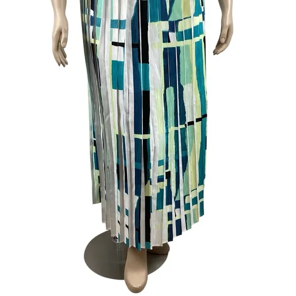 Ming Wang Multicolor Abstract Pleated Midi Skirt Size L