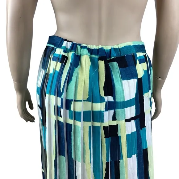 Ming Wang Multicolor Abstract Pleated Midi Skirt Size L