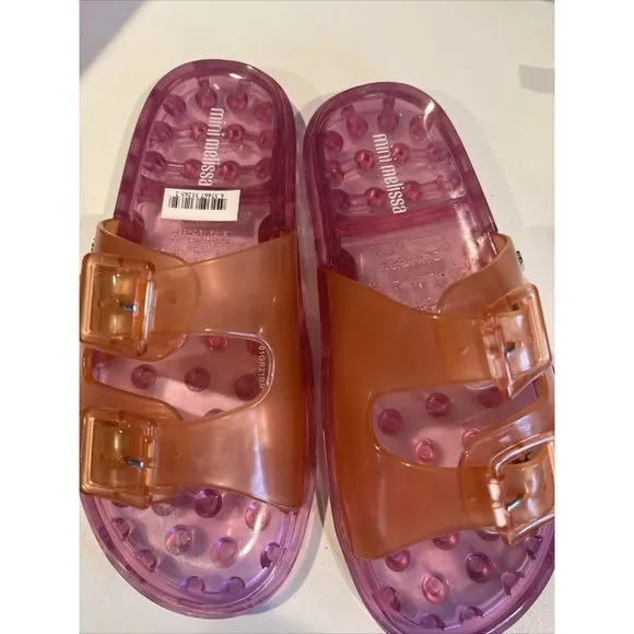 Mini Melissa Wide II Slide Sandals Big Kid 2 Pink Orange New without Box