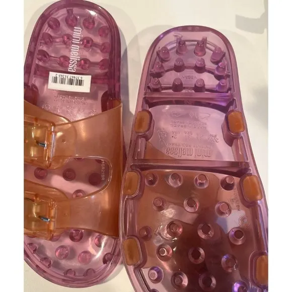 Mini Melissa Wide II Slide Sandals Big Kid 2 Pink Orange New without Box