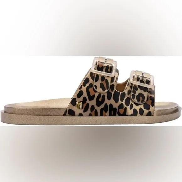 Mini Melissa Wide II Slide Sandals in Gold Animal Print size 13