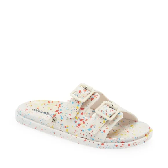 Mini Melissa Wide II Slide Sandals in White Quantile Splatter Size 3
