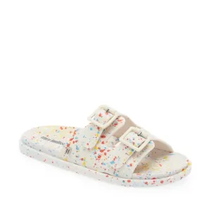 Mini Melissa Wide II Slide Sandals in White Quantile Splatter Size 3