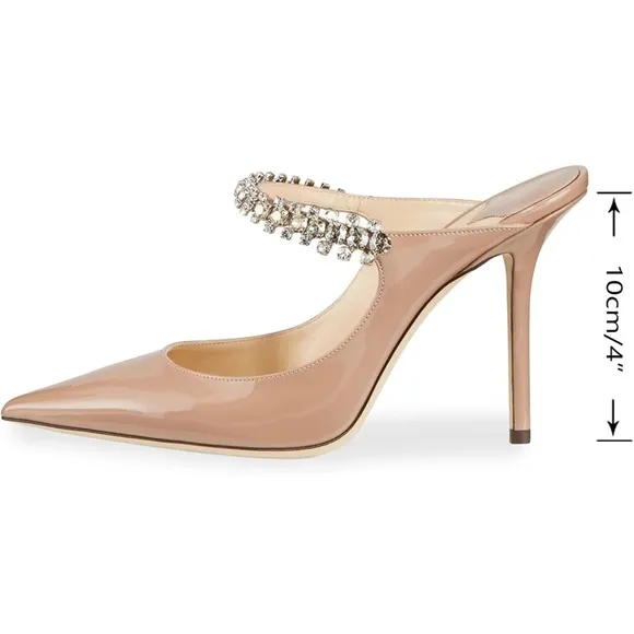 MIRAAZZURRA Women Heeled Mules Rhinestone Strappy Pointed Toe Mules Stiletto  8