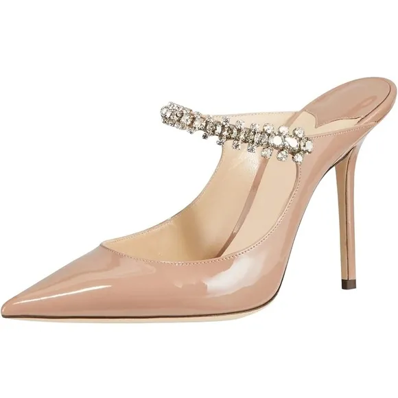 MIRAAZZURRA Women Heeled Mules Rhinestone Strappy Pointed Toe Mules Stiletto  8