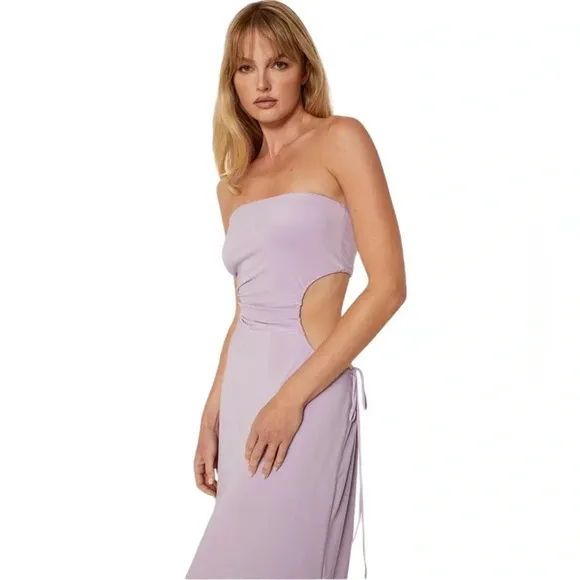Misa Eleven Knit Jersey Strapless Cut Out Midi Dress Lavender Size L NWT