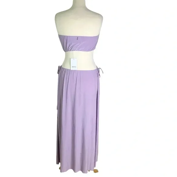 Misa Eleven Knit Jersey Strapless Cut Out Midi Dress Lavender Size L NWT