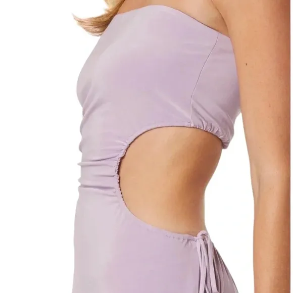 Misa Eleven Knit Jersey Strapless Cut Out Midi Dress Lavender Size L NWT