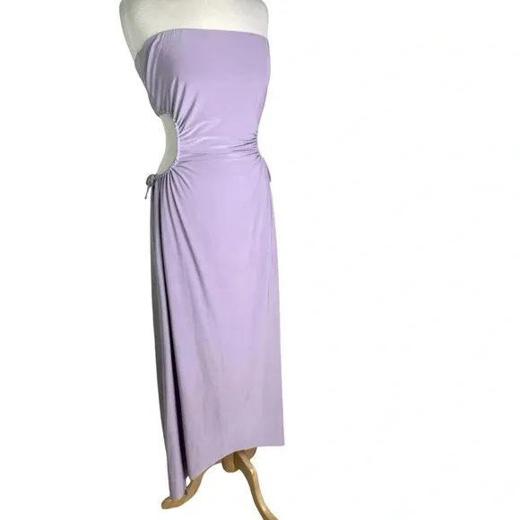 Misa Eleven Knit Jersey Strapless Cut Out Midi Dress Lavender Size L NWT
