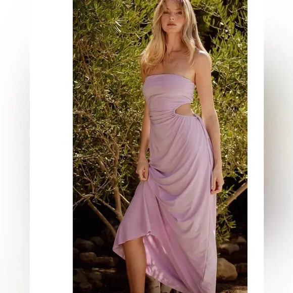 Misa Eleven Knit Jersey Strapless Cut Out Midi Dress Lavender Size L NWT