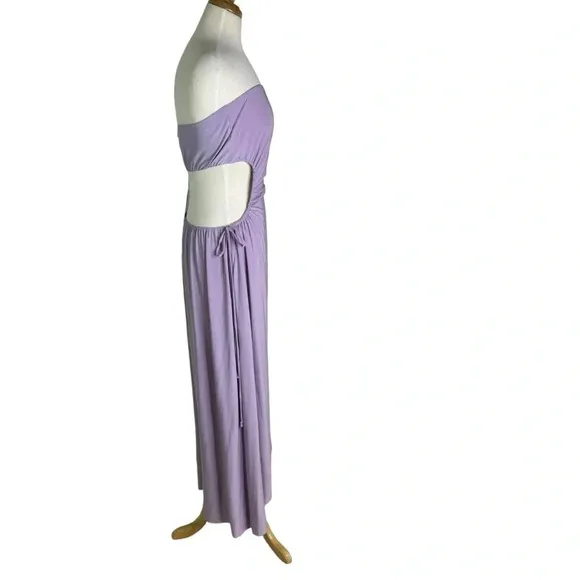 Misa Eleven Knit Jersey Strapless Cut Out Midi Dress Lavender Size L NWT