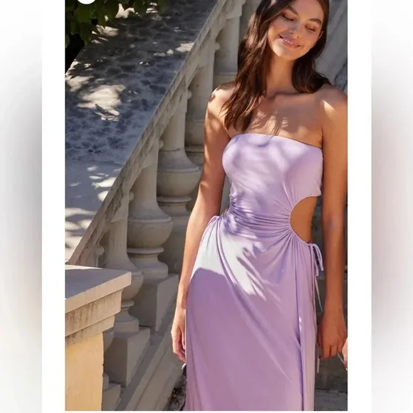 Misa Eleven Knit Jersey Strapless Cut Out Midi Dress Lavender Size L NWT