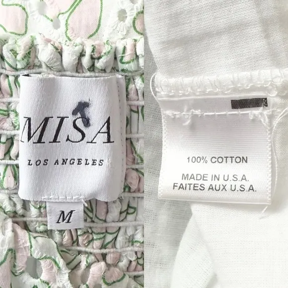 MISA Floral Print Eyelet Bustier Bodice Sleeveless Smocked Back Midi Dress M