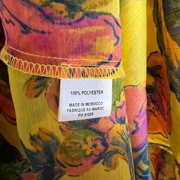 Misa Los Angeles Kaia Dress Grand Canary Yellow V Neck Floral Tropical Sz Large