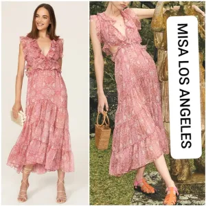 MISA LOS ANGELES NATASHA TIERED LIGHTWEIGHT FLORAL MIDI DRESS