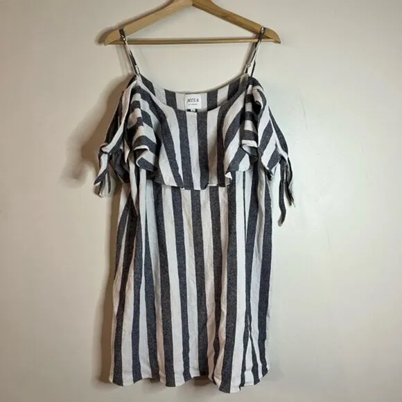 MISA Los Angeles Striped Off-Shoulder Ruffle Mini Dress Size L