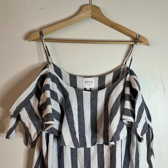 MISA Los Angeles Striped Off-Shoulder Ruffle Mini Dress Size L