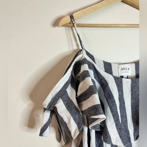 MISA Los Angeles Striped Off-Shoulder Ruffle Mini Dress Size L