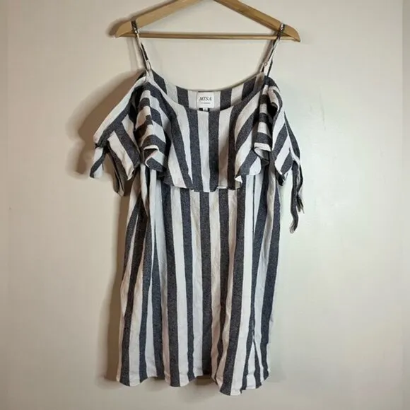 MISA Los Angeles Striped Off-Shoulder Ruffle Mini Dress Size L