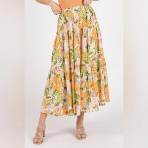 Mittoshop Flower Print Elastic Waist Tiered Skirt