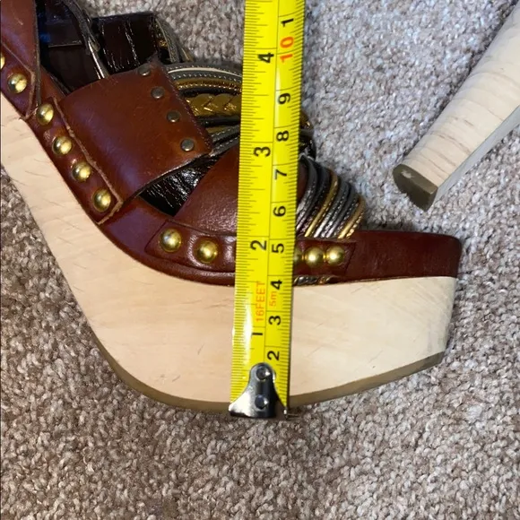 Miu Miu Brown and Gold Platform Sandals with Woven Straps