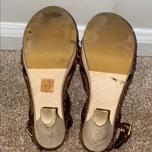 Miu Miu Brown and Gold Platform Sandals with Woven Straps