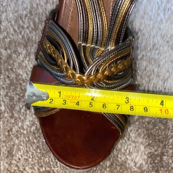 Miu Miu Brown and Gold Platform Sandals with Woven Straps