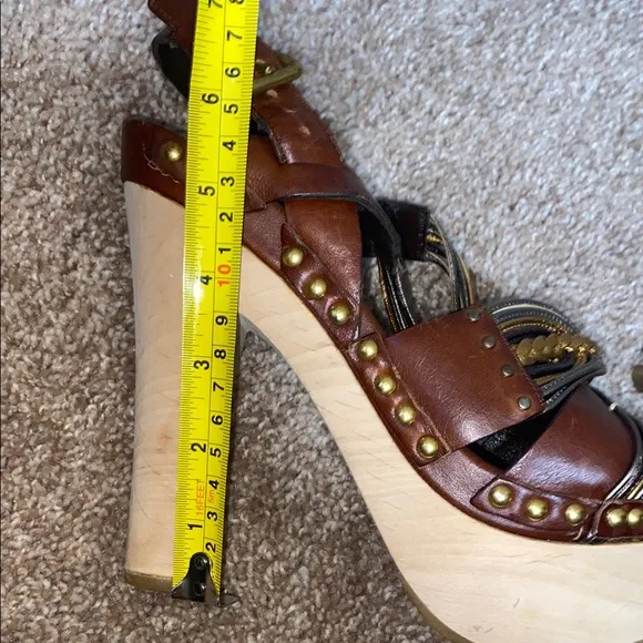 Miu Miu Brown and Gold Platform Sandals with Woven Straps