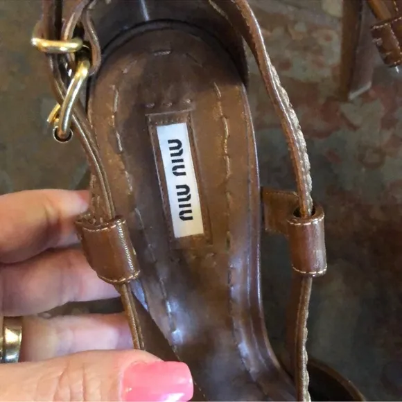 Miu Miu Brown High Heel Sandals with Intricate Cutouts