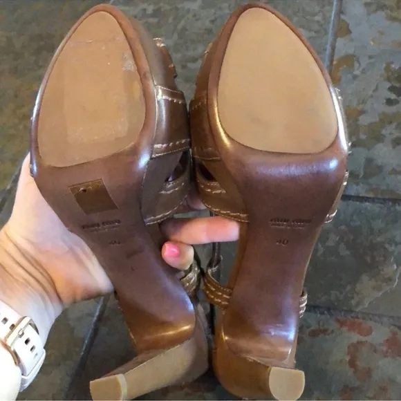 Miu Miu Brown High Heel Sandals with Intricate Cutouts