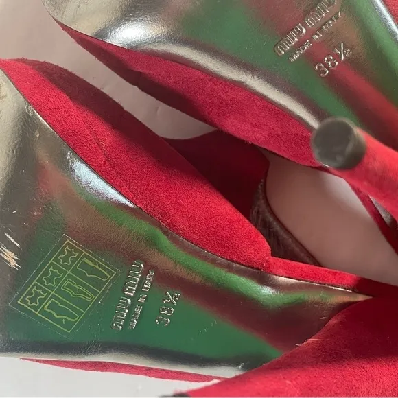 Miu Miu Red Suede Peep Toe Slingback Platform Sandals Size 38.5 Cone Heels