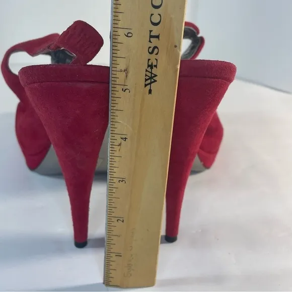 Miu Miu Red Suede Peep Toe Slingback Platform Sandals Size 38.5 Cone Heels